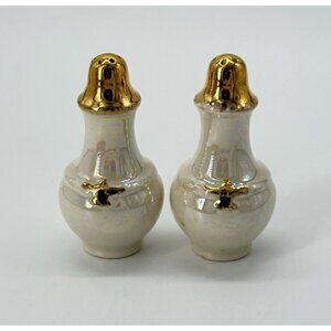 Vintage White Gold Bottle Urn Salt and Pepper Shakers Ceramic
